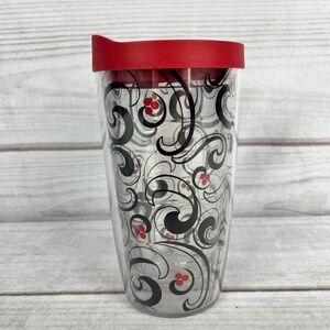 Tervis Black White Swirlwind Clear Tumbler w/ Red Lid 16 oz Pre-owned condition